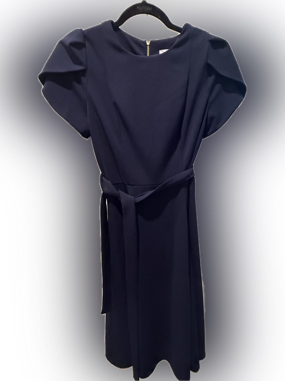 Calvin Klein Navy Blue Tie-Waist Flutter Sleeve Dress